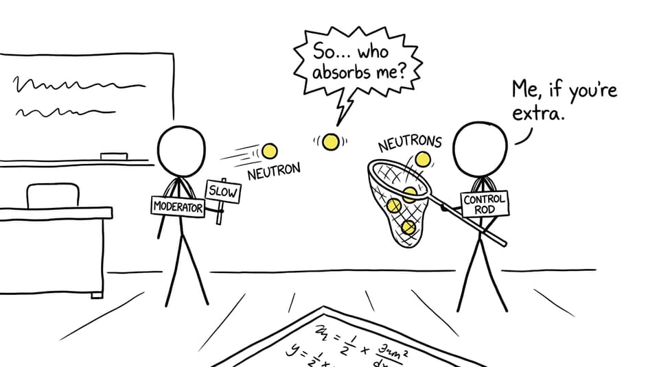 Moderator and control rod arguing over their neutron jobs