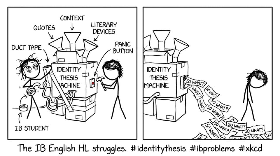 A stressed student builds an identity thesis machine that prints “so what?”