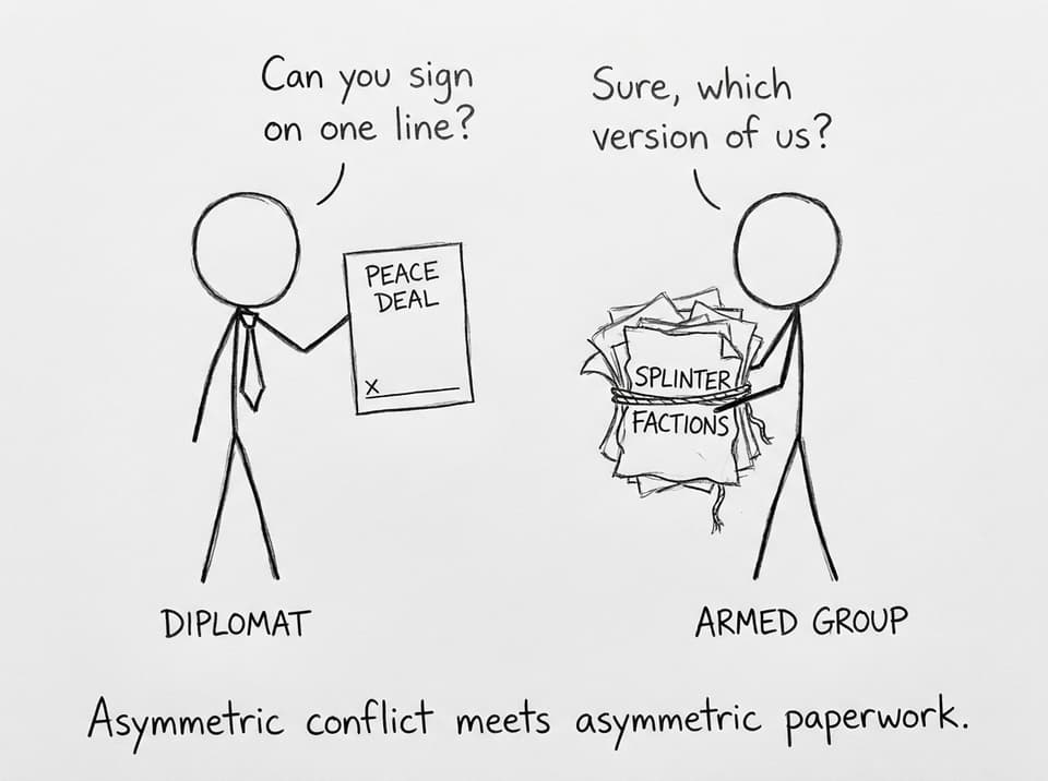 Diplomat vs armed group paperwork joke