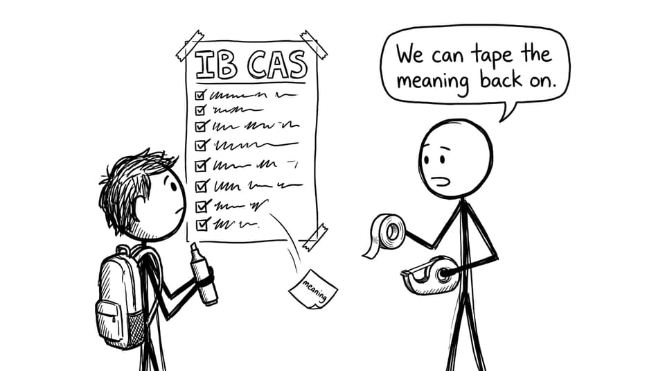 Stick-figure CAS checklist and falling meaning note
