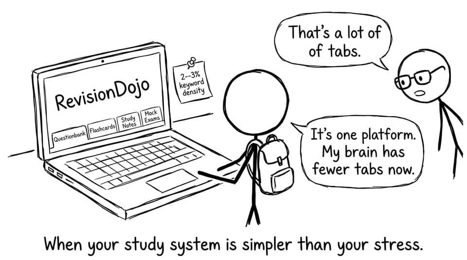 RevisionDojo tabs joke comic