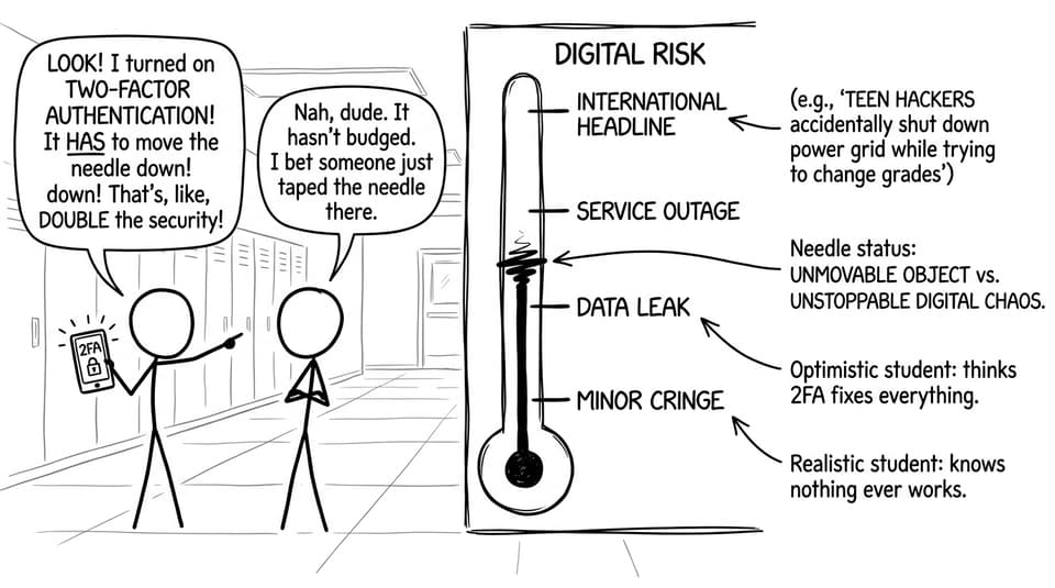 Digital risk thermometer in a school hallway