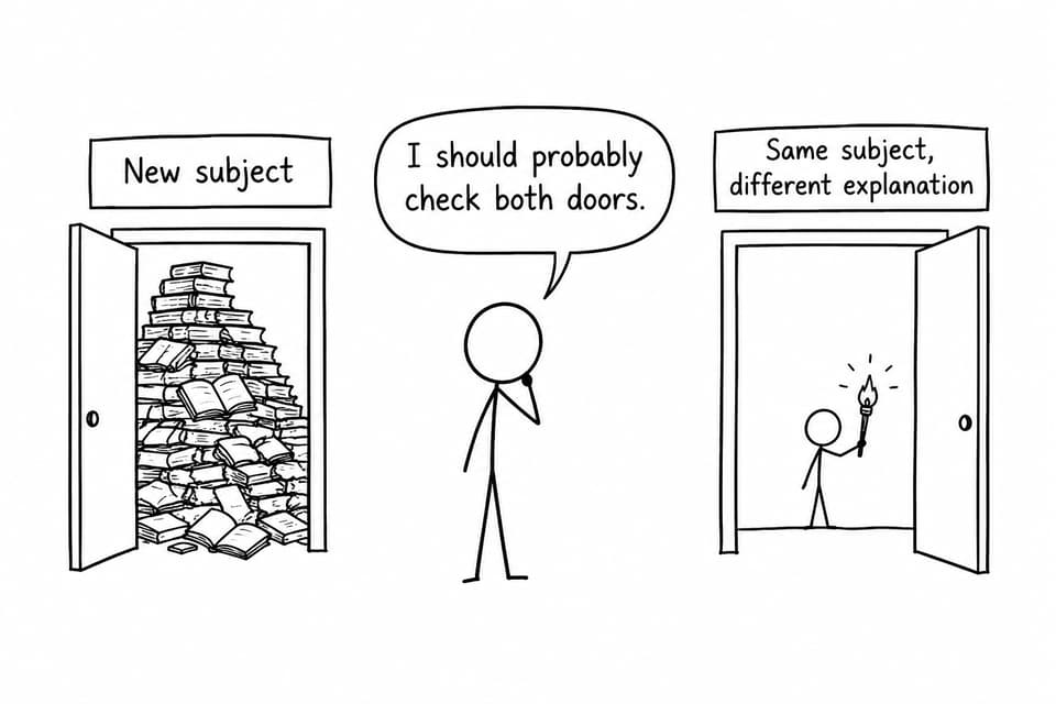 A student comparing a new subject with a different explanation of the current subject