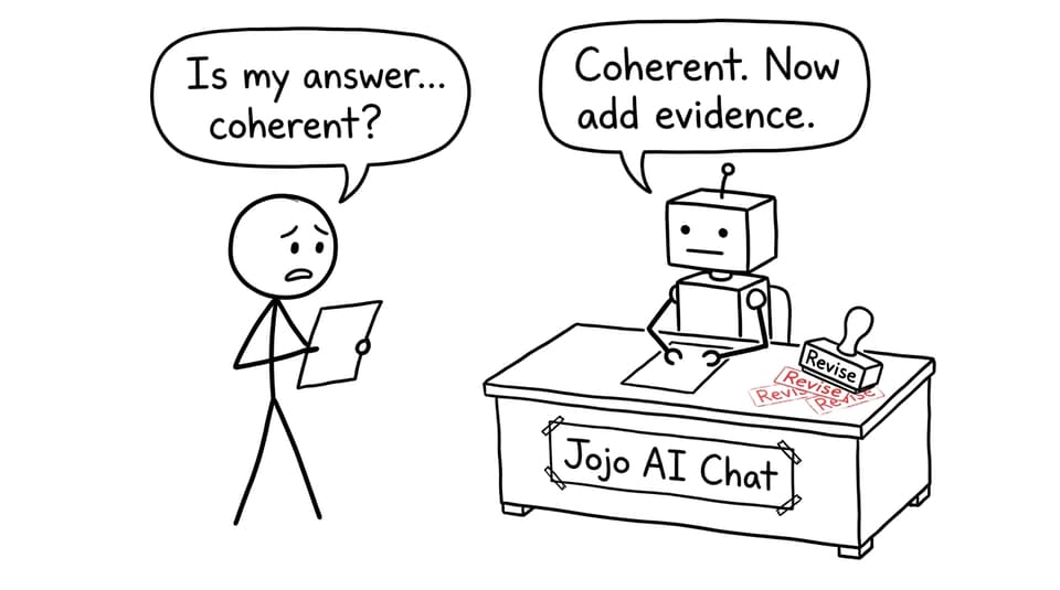 A funny comic about Jojo AI Chat and endless revising