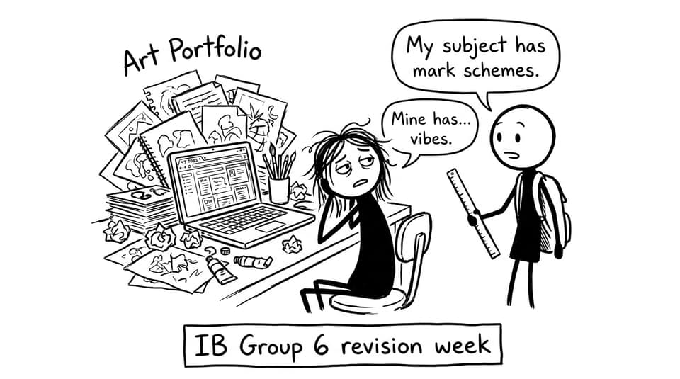 IB student joke about vibes vs mark schemes