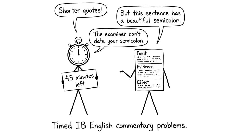 Stopwatch and paragraph argue about time and semicolons
