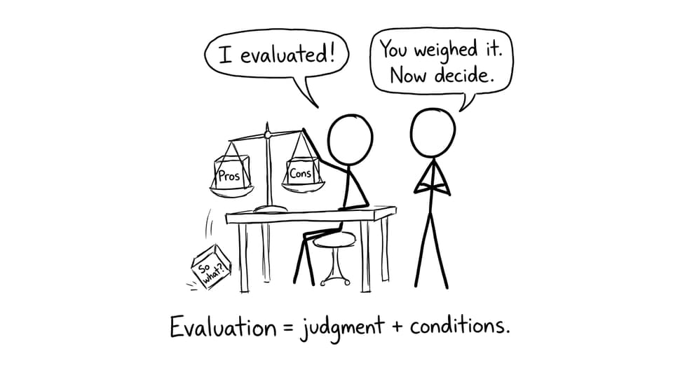 Evaluation means decide comic