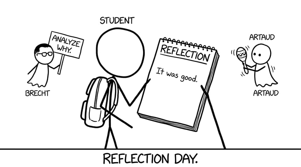 A student’s reflection notebook is blank except “It was good.”