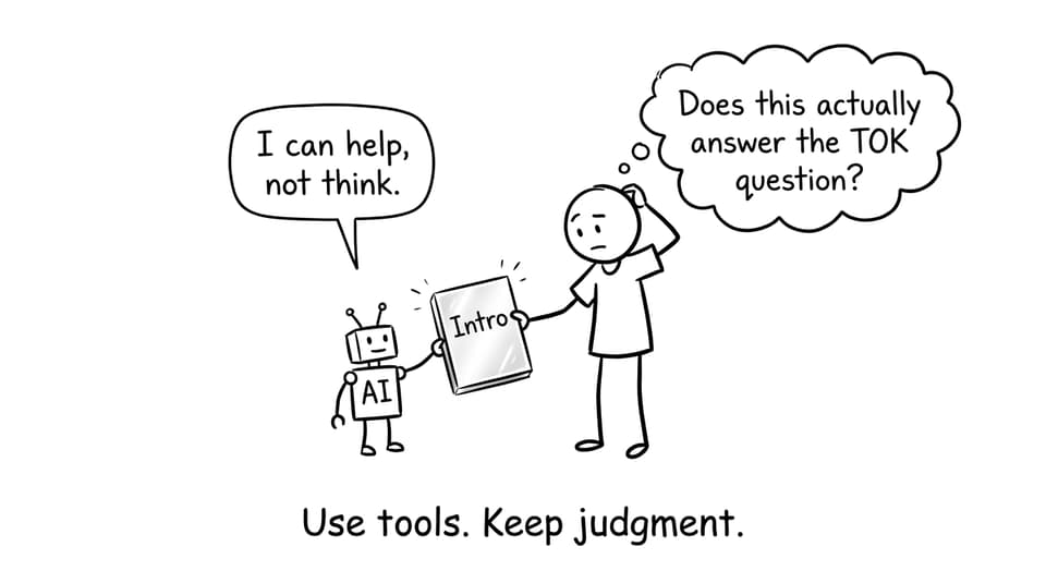 Robot offers polished intro; student checks if it answers the TOK question