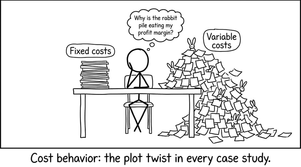 XKCD-style comic about fixed and variable costs