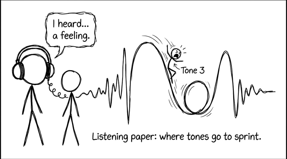 Comic about tones sprinting in listening