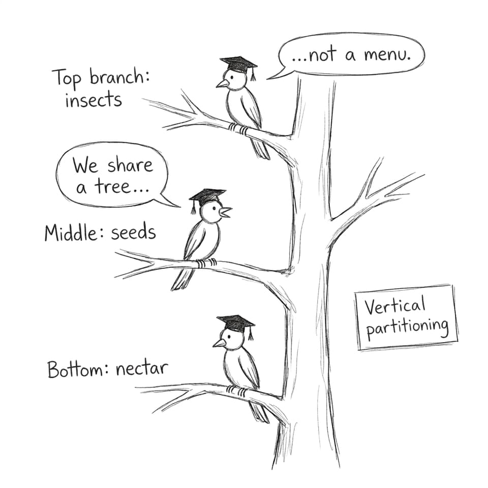Comic about birds sharing a tree but not a menu