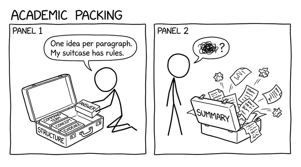 A student packing the perfect answer suitcase: command term, concept, evidence