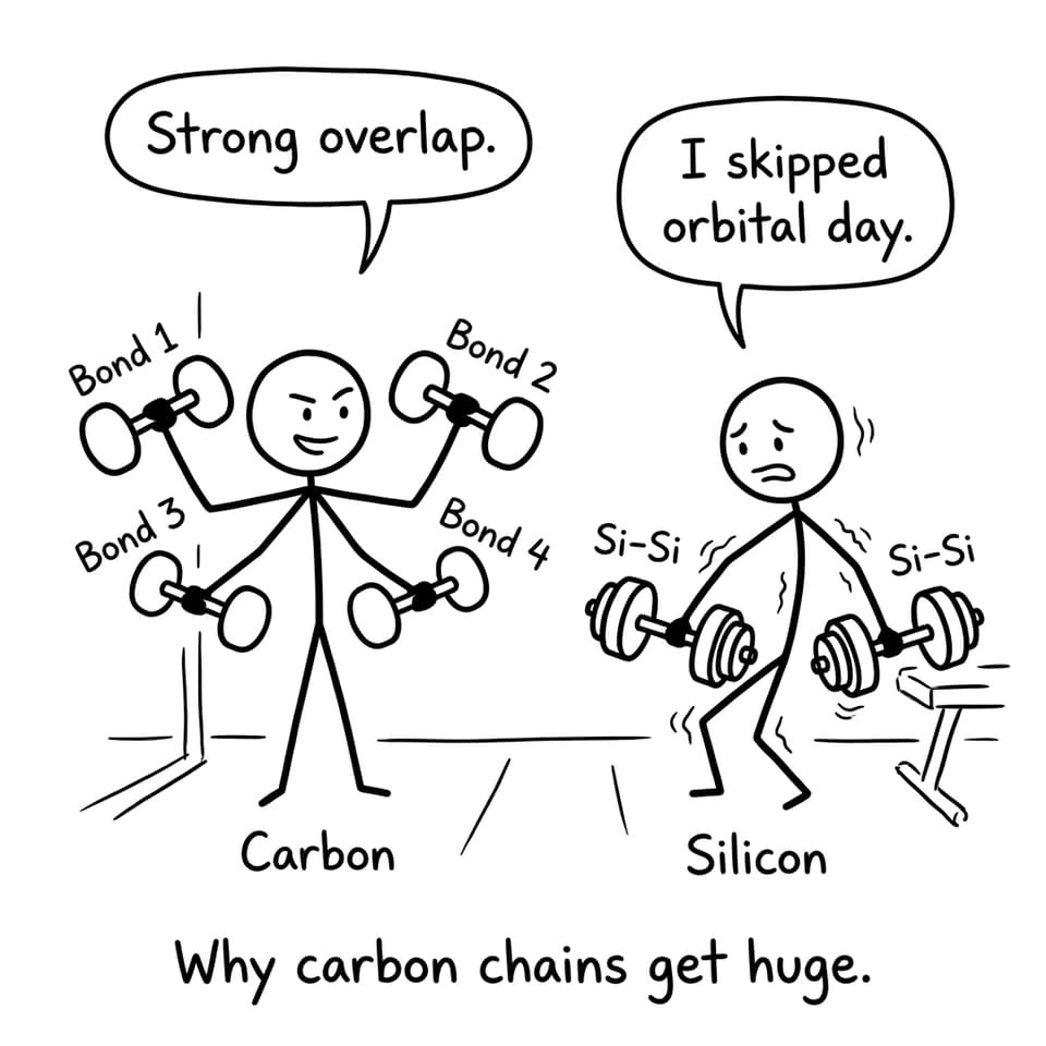 Carbon lifting four bonds at the gym