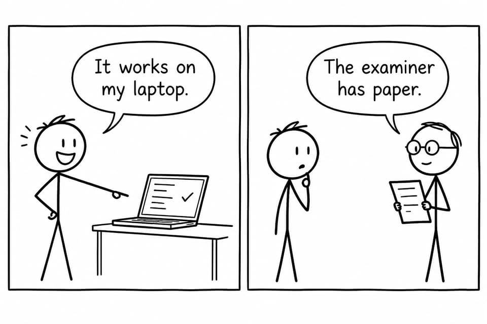 A student discovers that working code still needs a clear written explanation for an examiner