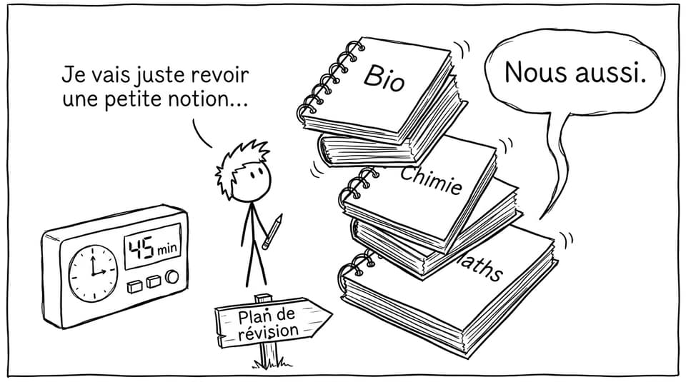 Un élève IB et la tour de cahiers