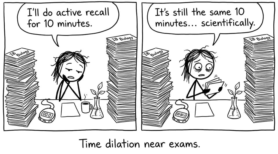 Comic about time dilation near exams