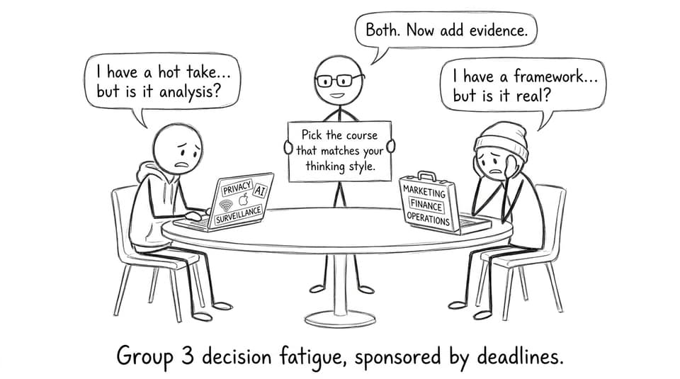 Two students choosing between Digital Society and Business