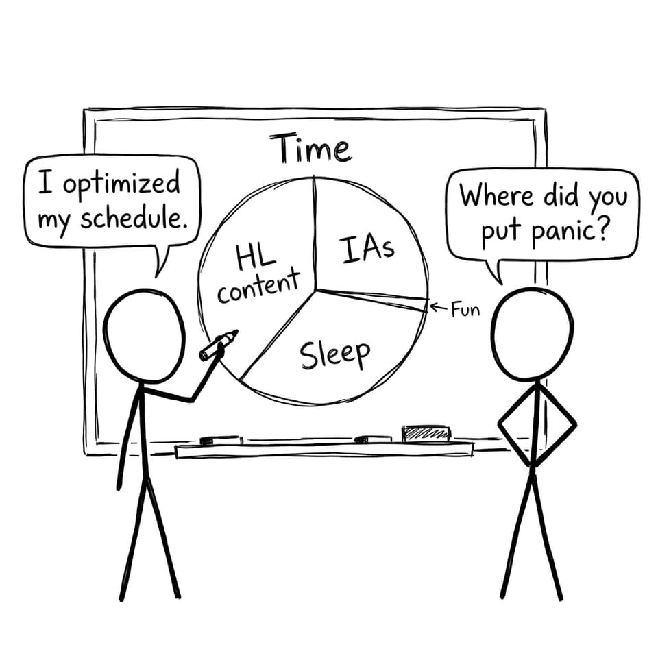 IB schedule pie chart comic