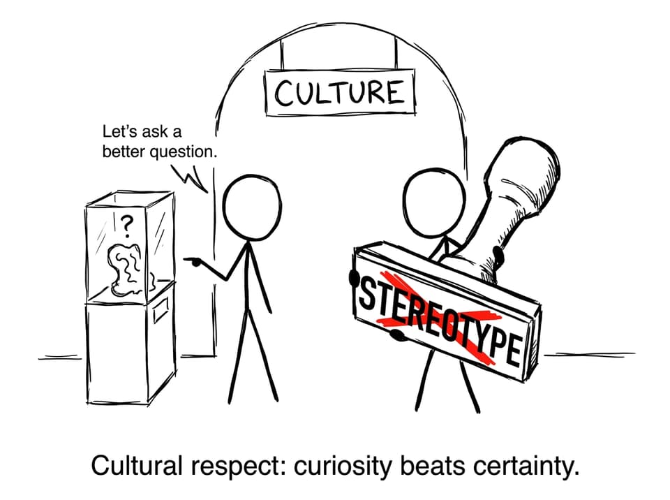 Two students choosing curiosity over stereotypes in a “Culture” museum