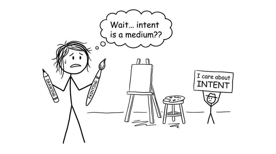 Student choosing pencil vs brush
