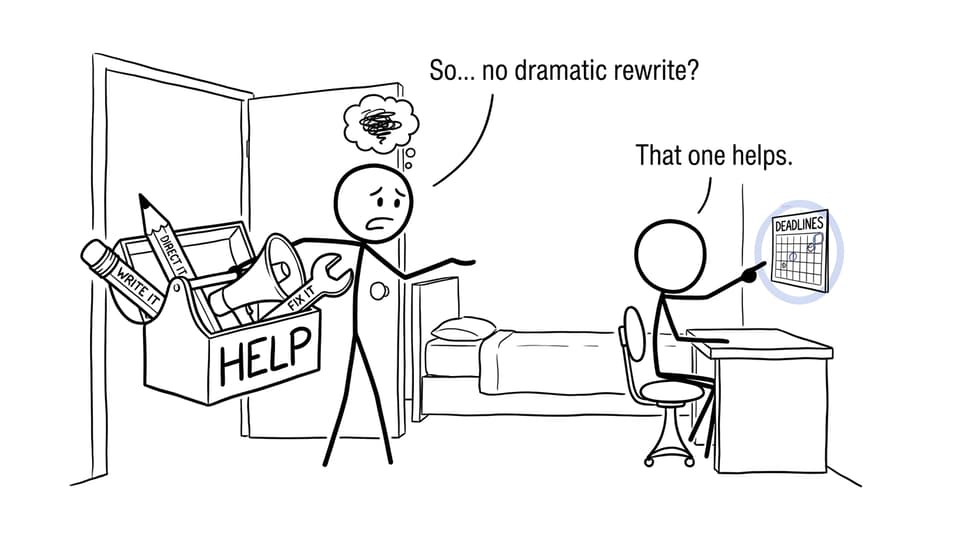 A parent discovers that deadline support is more useful than taking over the creative work