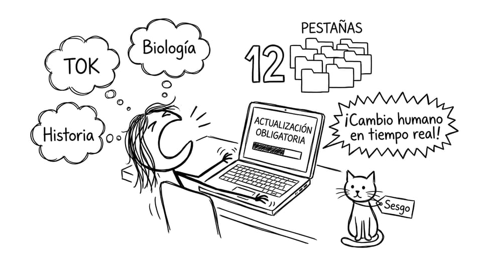 Estudiante con 12 pestañas y “actualización obligatoria”