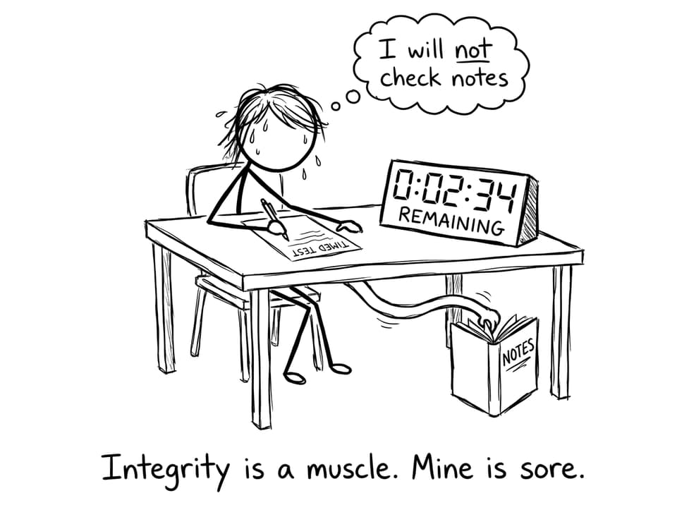 Student tries not to check notes during timed practice