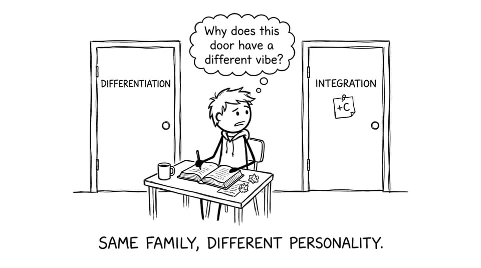 A student choosing between differentiation and integration doors