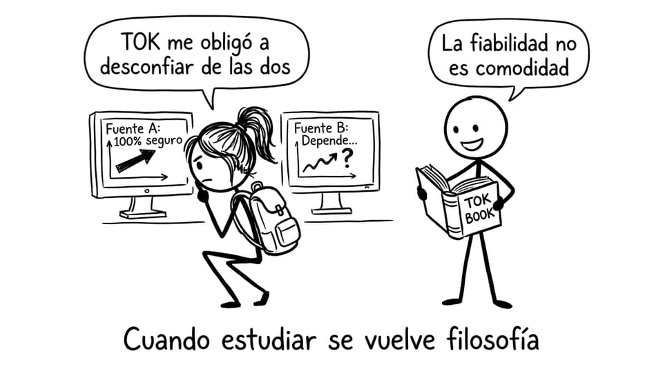 Comic TOK sobre desconfiar de fuentes