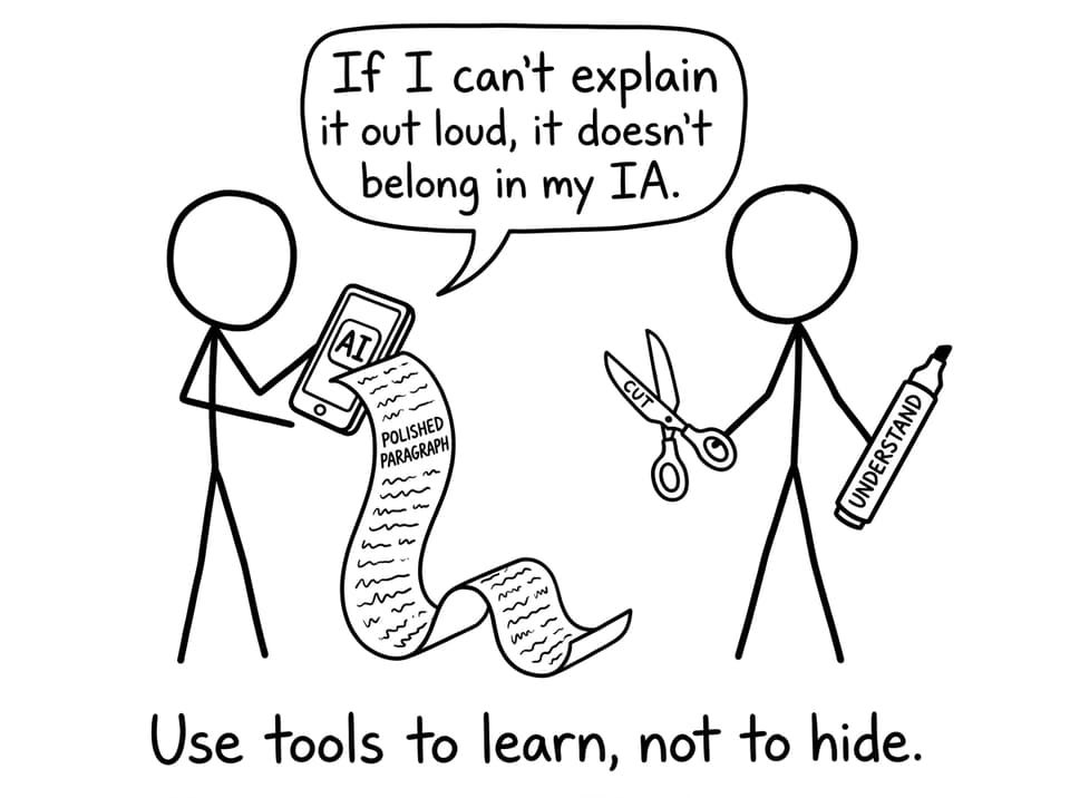XKCD-style comic about AI as a tool, not a ghostwriter