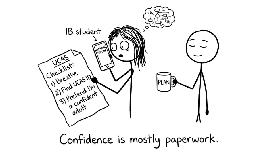 IB student psyching up for a UCAS Clearing call