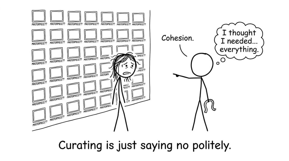 A stressed IB student curating too many artworks