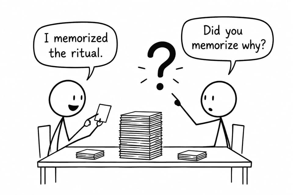 Two students compare memorizing a ritual with understanding why it matters