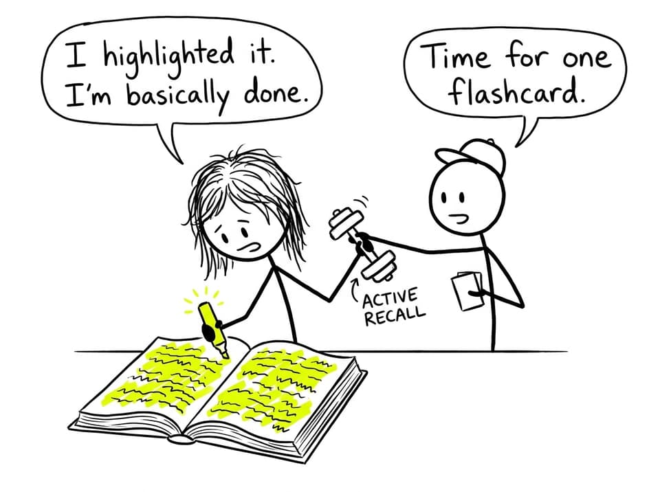 Highlighting everything vs one flashcard and active recall