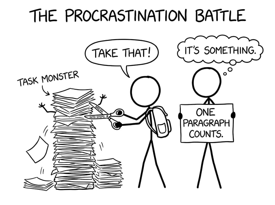 Task monster shrinking joke in XKCD style
