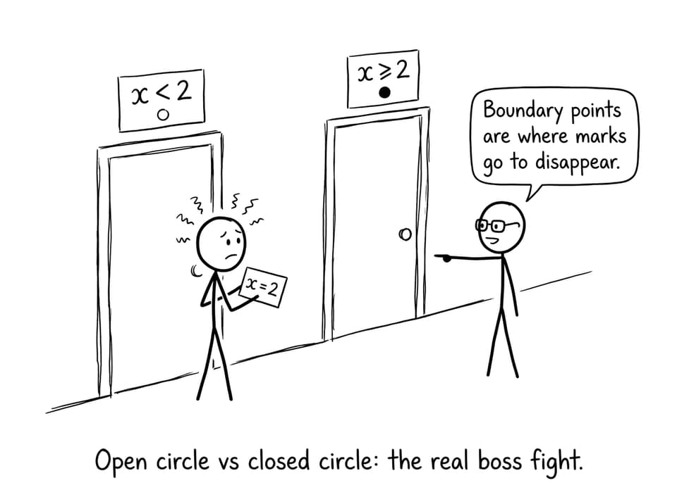 Two doors labeled by intervals; boundary point stress