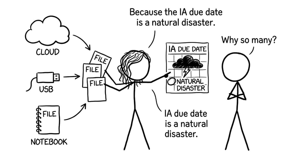 A student backs up files like the due date is a hurricane