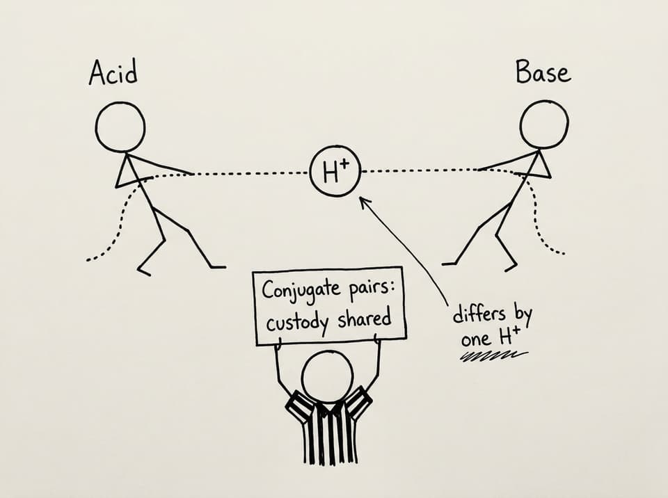 Two stick figures tug-of-war over H+