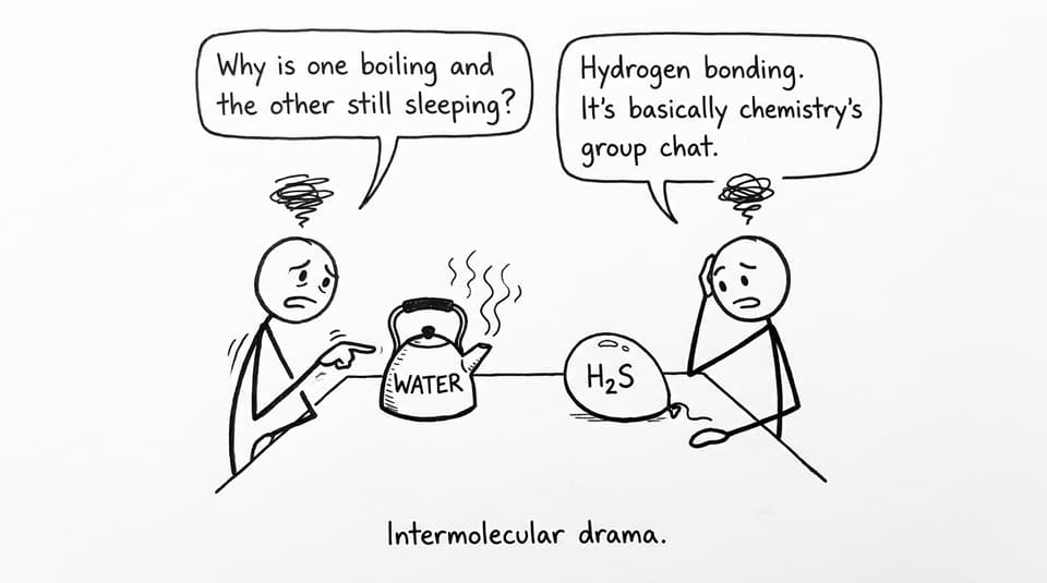 Two IB students compare boiling points with hydrogen bonding jokes