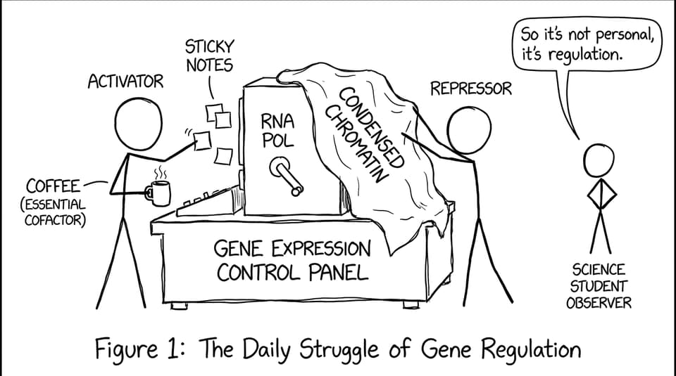 RNA polymerase being "helped" by activator while repressor covers it with chromatin blanket
