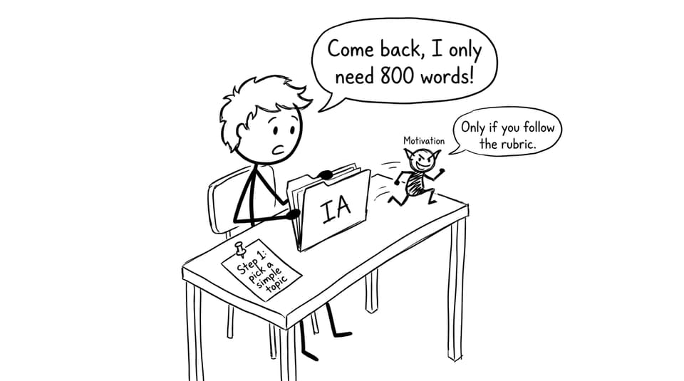 A student tries to chase down “Motivation” while holding an IA folder