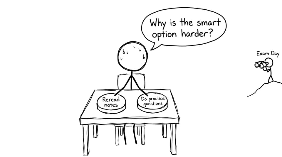 The reread-notes vs practice-questions button