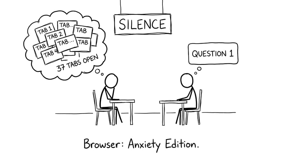 Exam hall: anxiety browser with 37 tabs