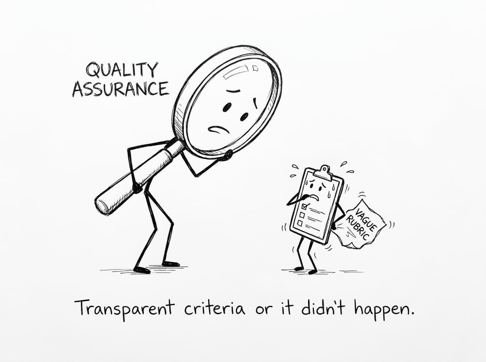Quality Assurance magnifying glass inspecting a checklist