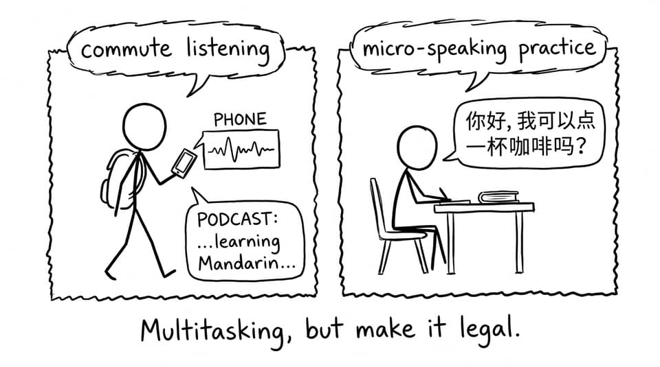 Commute listening becomes speaking confidence