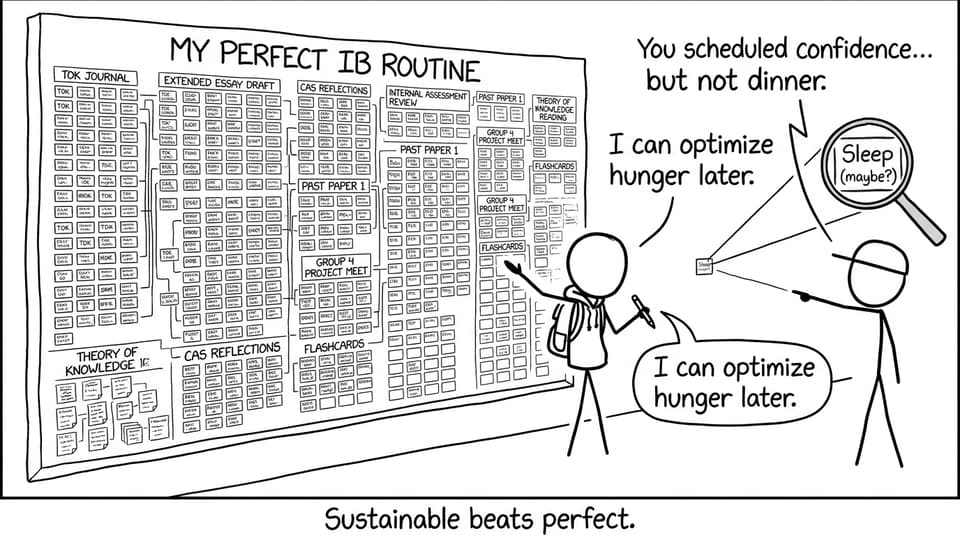 Comic about overplanning an IB routine