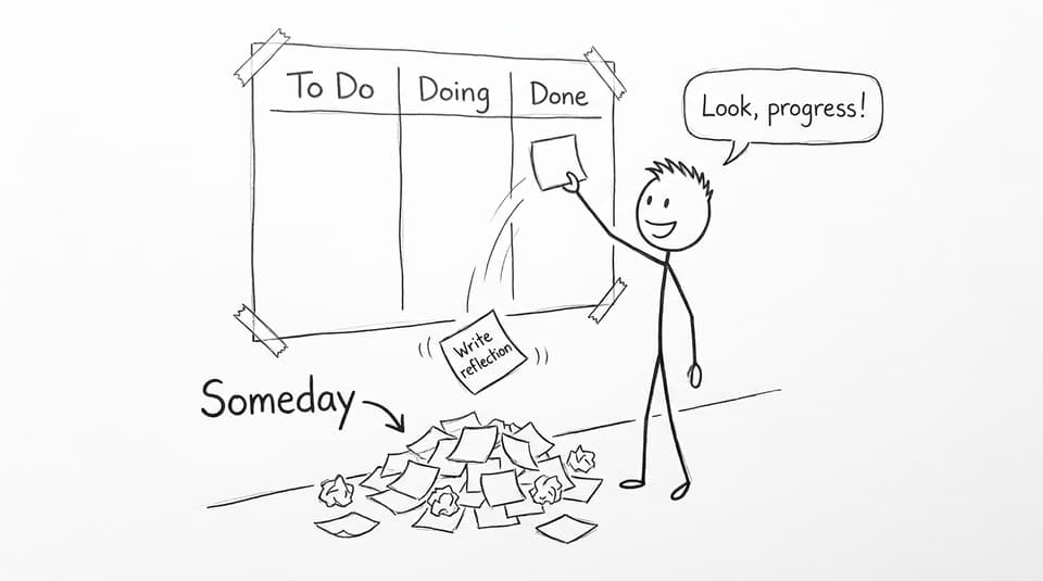Comic: Kanban board with “Someday” pile