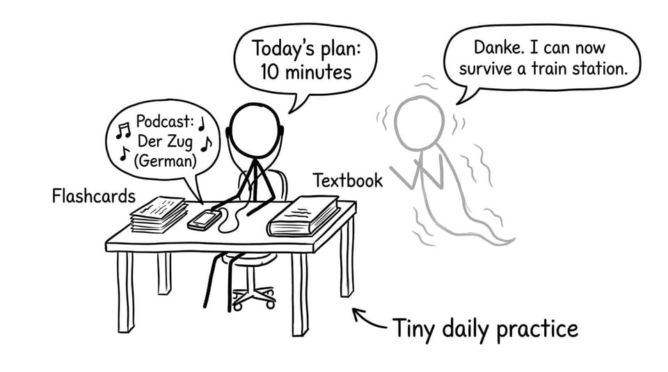 Tiny daily practice joke with flashcards and a podcast