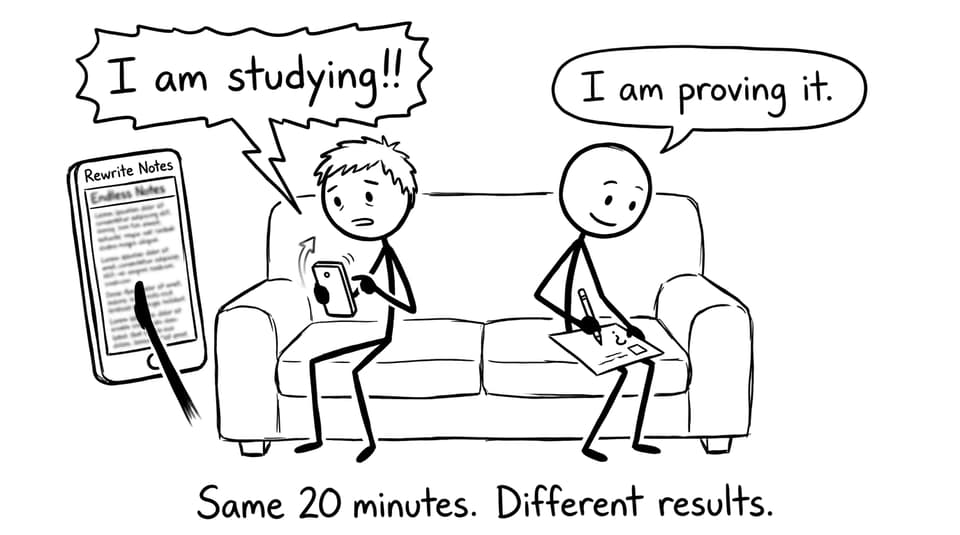 Two students: Rewrite Notes doomscroll vs doing a question